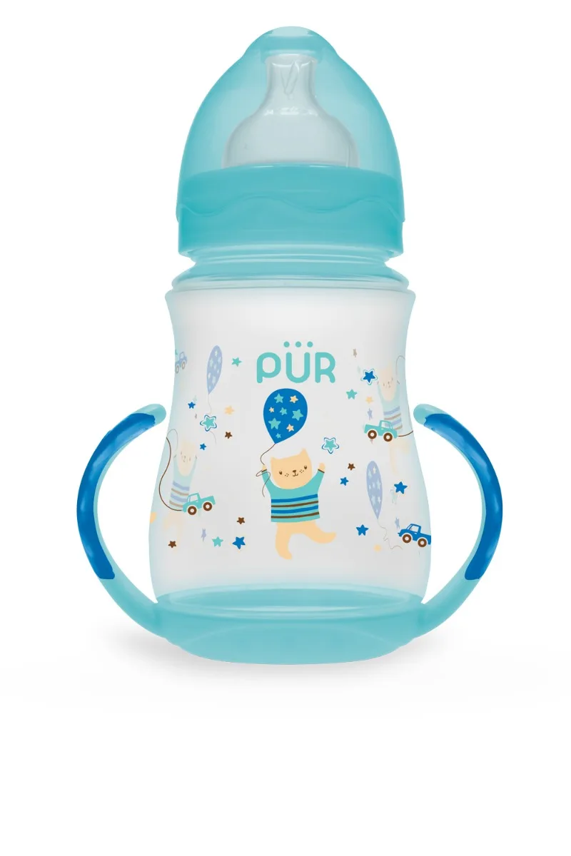 Biberon cu gura larga si manere +6luni, 250ml, PUR — preț și oferte