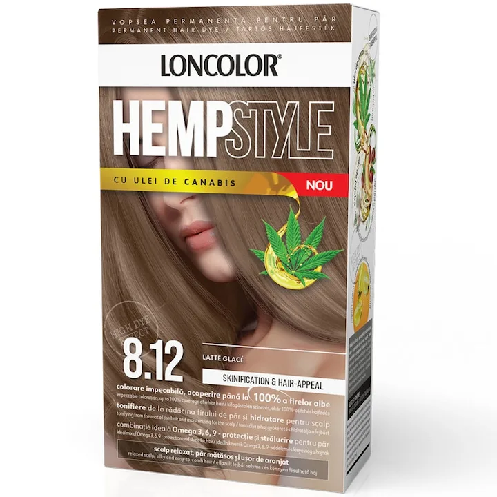 Vopsea de par permanenta HempStyle Nr. 8.12, 110ml, Loncolor — preț și oferte