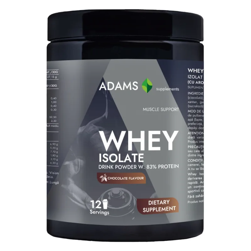 Pudra proteica cu aroma de ciocolata Whey Isolate Protein, 360g, Adams Vision — preț și oferte