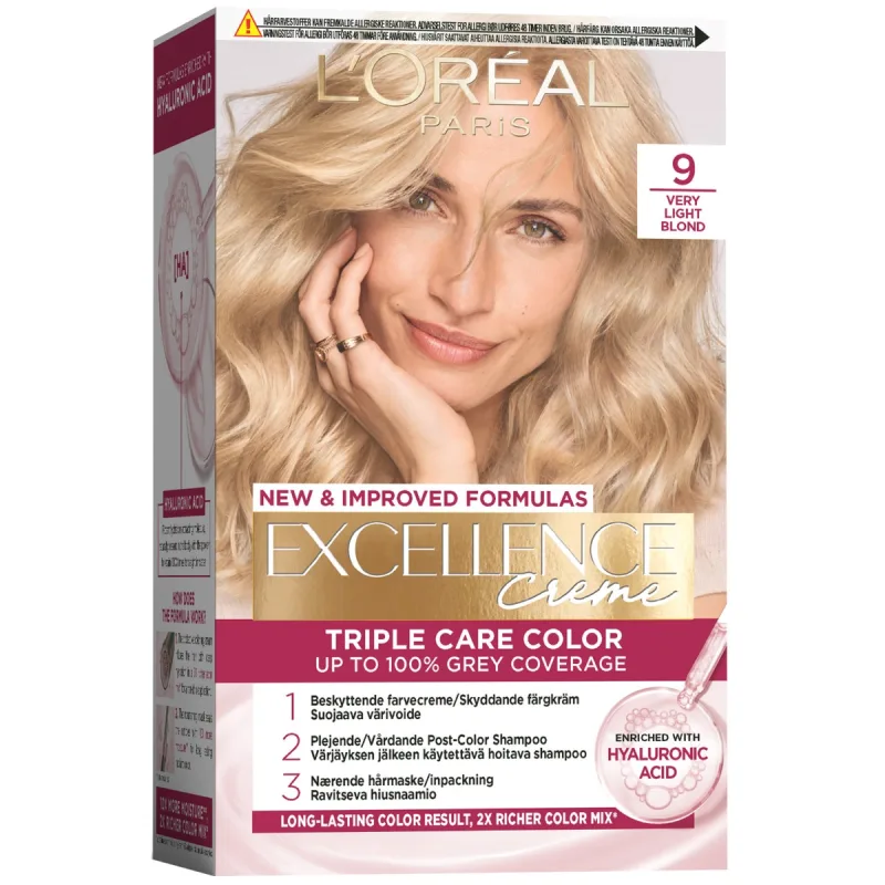 Vopsea de par permanenta Excellence Creme 9 Blond Foarte Deschis, 192ml, L'Oreal Paris — preț și oferte