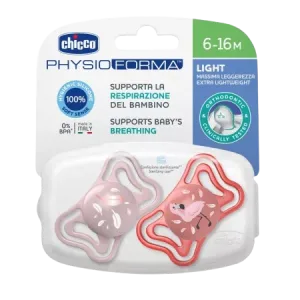 Suzete din silicon pentru copii 6-16 luni PhysioForma Light Glow Roz, 2 bucati, Chicco