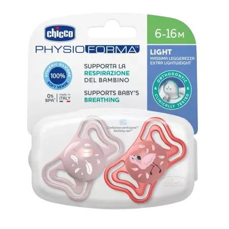 Suzete din silicon pentru copii 6-16 luni PhysioForma Light Glow Roz, 2 bucati, Chicco — preț și oferte