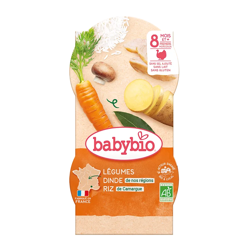 Meniu tocanita de legume, curcan si orez Bio, 2 x 200g, BabyBio — preț și oferte