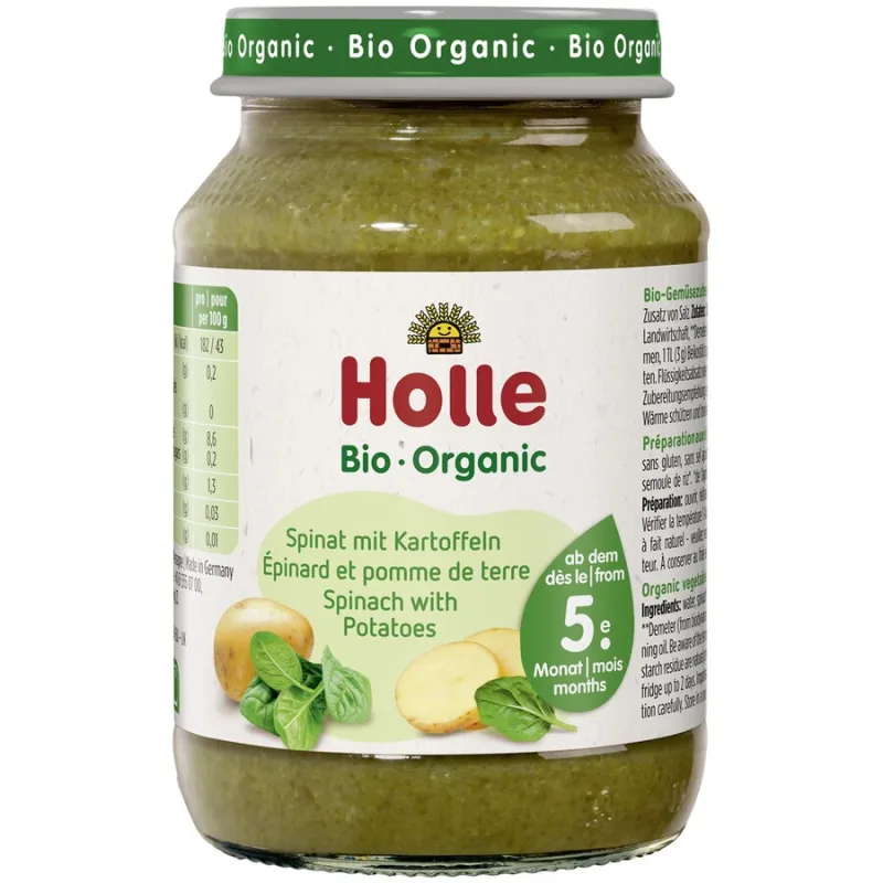 Piure de Spanac cu Cartofi pentru Copii +5 Luni fara Gluten Ecologic/Bio 100g HOLLE — preț și oferte