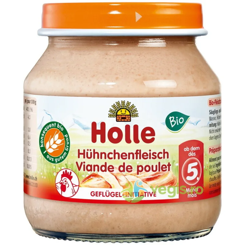 Piure din Carne de Pui pentru Copii +5 Luni fara Gluten Ecologic/Bio 125g HOLLE — preț și oferte