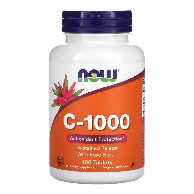 Vitamina C-1000 mg si macese cu eliberare treptata, 100 tablete, Now Foods — preț și oferte