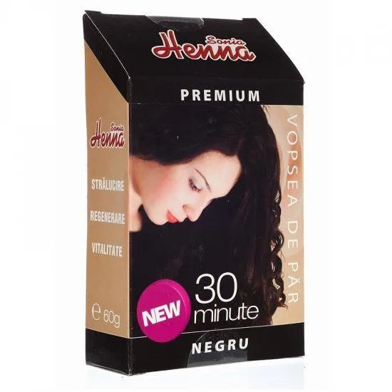 Vopsea de par cu henna, nuanta negru, 30 minute - 60g - Henna Sonia — preț și oferte