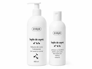 Pachet Avantajos Loțiune de Corp Hidratantă cu Lapte de Capră 400 ml + Șampon Reparator pentru Întărirea Firului de Păr Goat's Milk 400 ml, Ziaja