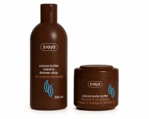 Pachet Avantajos Unt de Corp cu Vitamina E 200 ml + Gel de Duș Cremă cu Unt de Cacao 500 ml, Ziaja