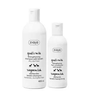 Pachet Avantajos Șampon Reparator cu Lapte de Capră și Keratină 400 ml + Balsam pentru Întărirea Firului de Păr 200 ml, Ziaja