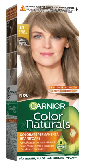 Vopsea de par permanenta Color Naturals 7.1 Blond Cenusiu, 112ml, Garnier