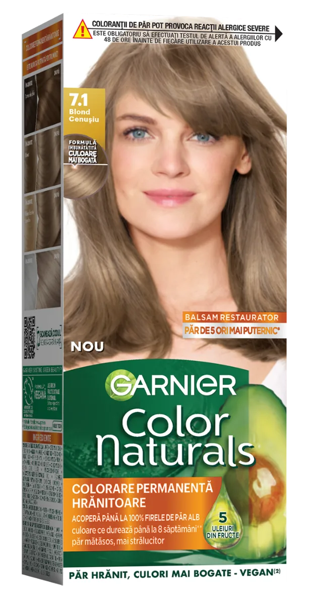Vopsea de par permanenta Color Naturals 7.1 Blond Cenusiu, 112ml, Garnier — preț și oferte