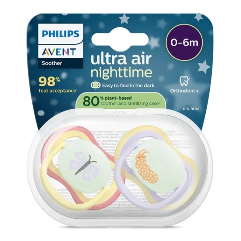 Suzete Ultra Air Nighttime, 0-6 luni, SCF376/25, Fluture, 0-6 luni, 2 bucati, Philips Avent — preț și oferte