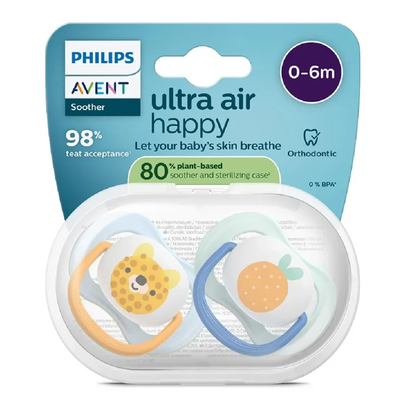 Suzete Ultra Air, 0-6 luni, SCF080/23, Ursulet/Portocala, 2 bucati, Philips Avent — preț și oferte