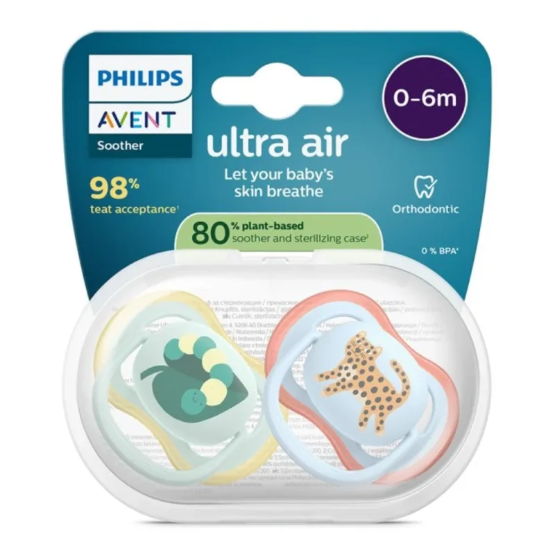 Suzete Ultra Air, 0-6 luni, SCF087/02, Tigru/Frunza, 2 bucati, Philips Avent — preț și oferte