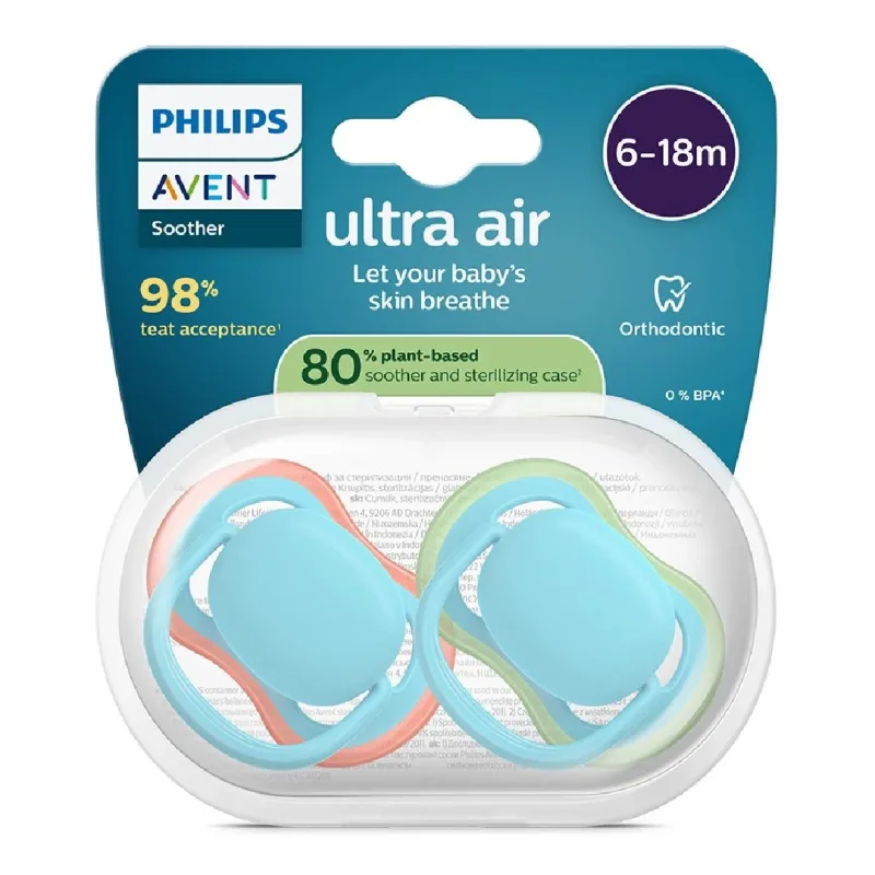 Suzete Ultra Air, 6-18 luni, SCF087/10, Albastru/Verde, 2 bucati, Philips Avent — preț și oferte