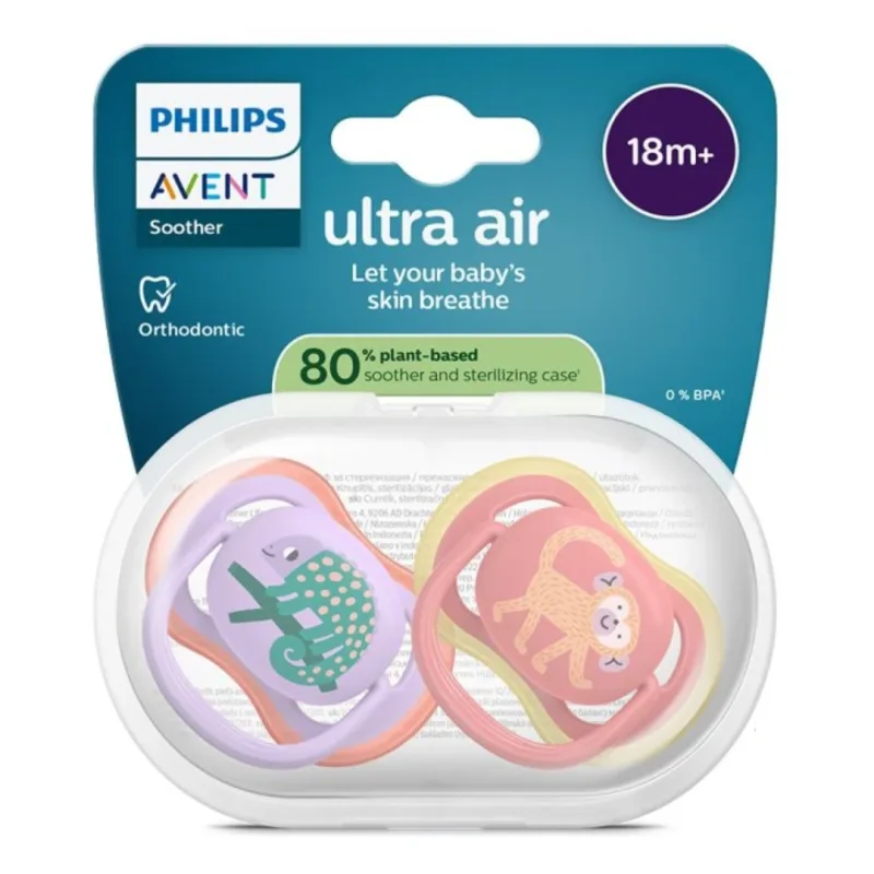 Suzete Ultra Air, 18 luni, SCF349/47, mov/roz, 2 bucati, Philips Avent — preț și oferte