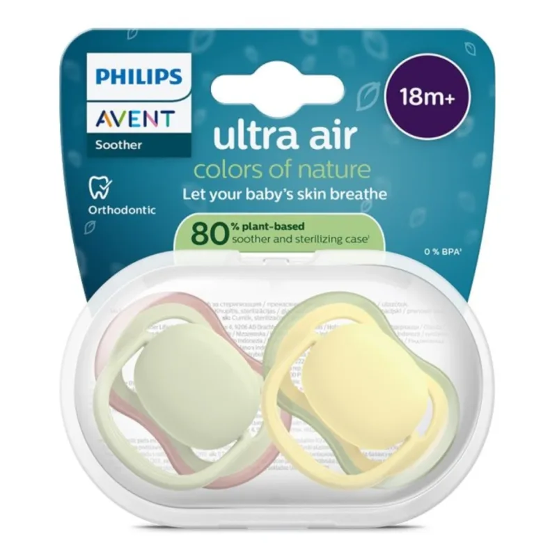 Suzete Ultra Air, 18 luni, SCF349/50, verde/galben, 2 bucati, Philips Avent — preț și oferte