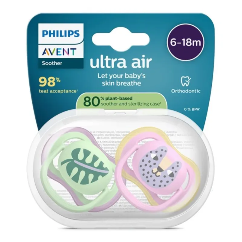 Suzete Ultra Air, 6-18 luni, SCF087/13, Pisica/Frunza, 2 bucati, Philips Avent — preț și oferte