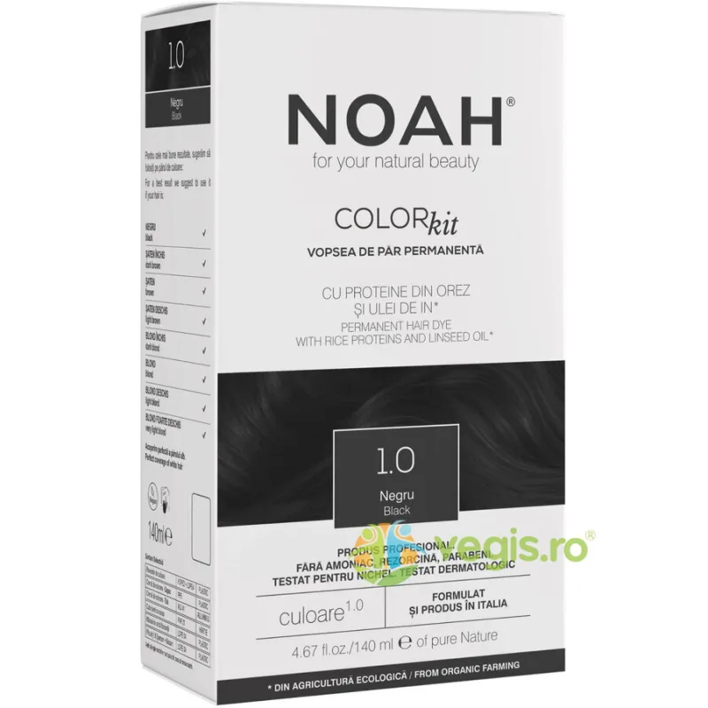 Vopsea de Par Permanenta cu Proteina de Orez si Ulei de In fara Amoniac Nuanta 1.0 Negru 140ml NOAH — preț și oferte