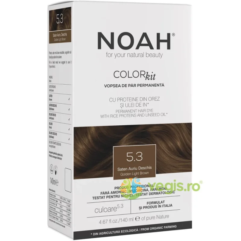 Vopsea de Par Permanenta cu Proteina de Orez si Ulei de In fara Amoniac Nuanta 5.3 Saten Auriu Deschis 140ml NOAH — preț și oferte