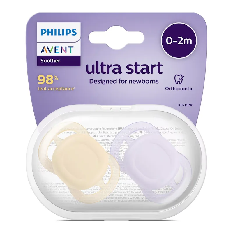 Suzete Ultra Start, 0-2 luni, SCF075/11, Mov/Portocaliu, 2 bucati, Philips Avent — preț și oferte