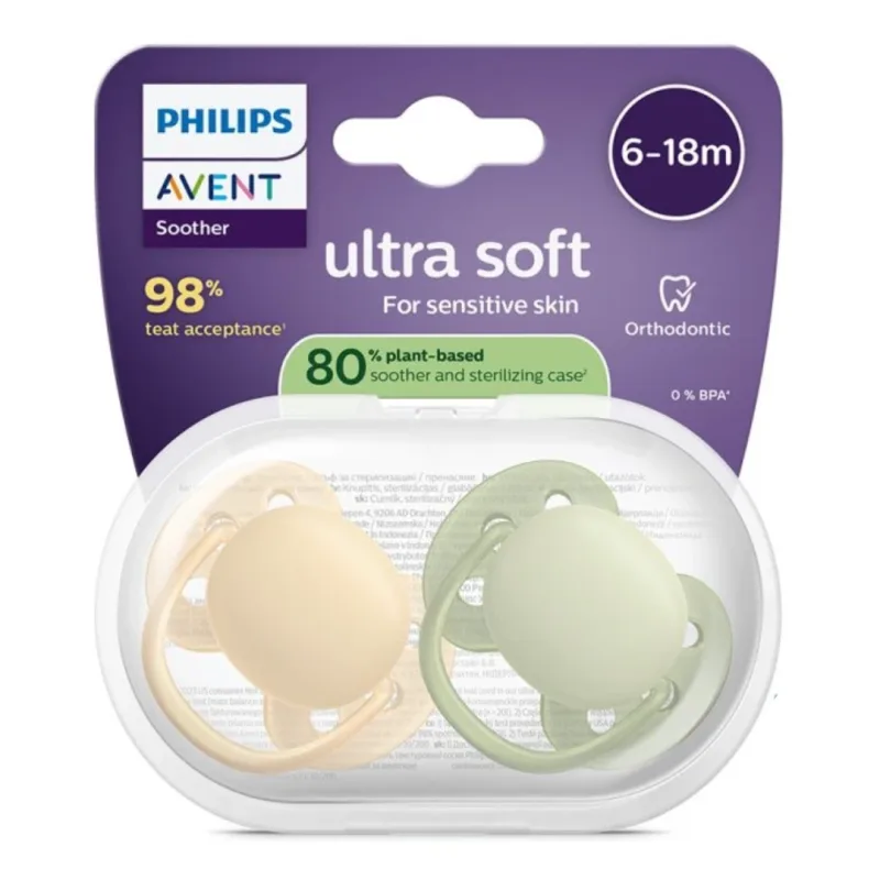 Suzete Ultra Soft, 6-18 luni, SCF091/45, Galben/Verde, 2 bucati, Philips Avent — preț și oferte