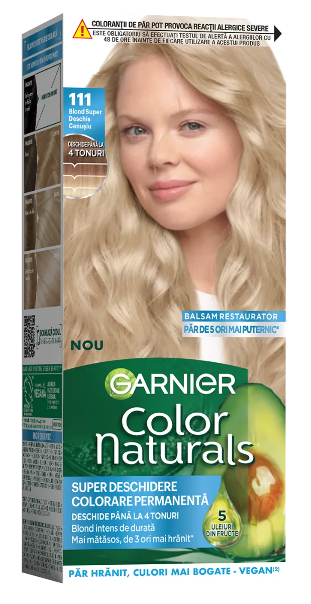 Vopsea de par permanenta Color Naturals 111 Blond Super Deschis Cenusiu, 112ml, Garnier — preț și oferte