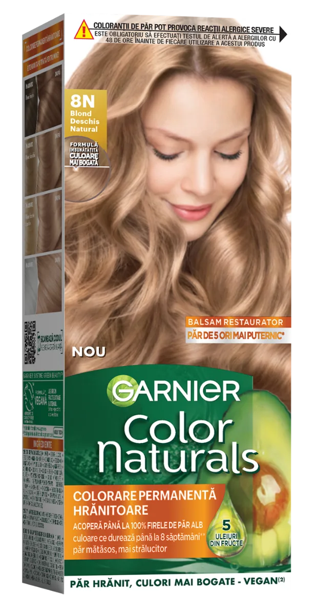 Vopsea de par permanenta Color Naturals 8N Blond Deschis Natural, 112ml, Garnier — preț și oferte