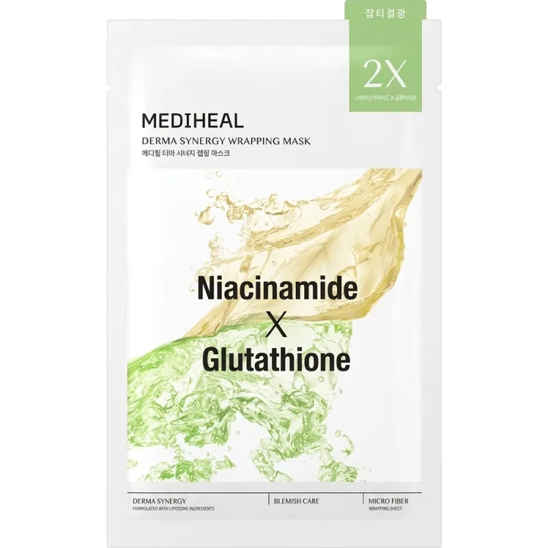 Mască de față pentru luminozitate, Derma Synergy Wrapping Mask Niacinamide x Glutathione, 25 ml, Mediheal — preț și oferte