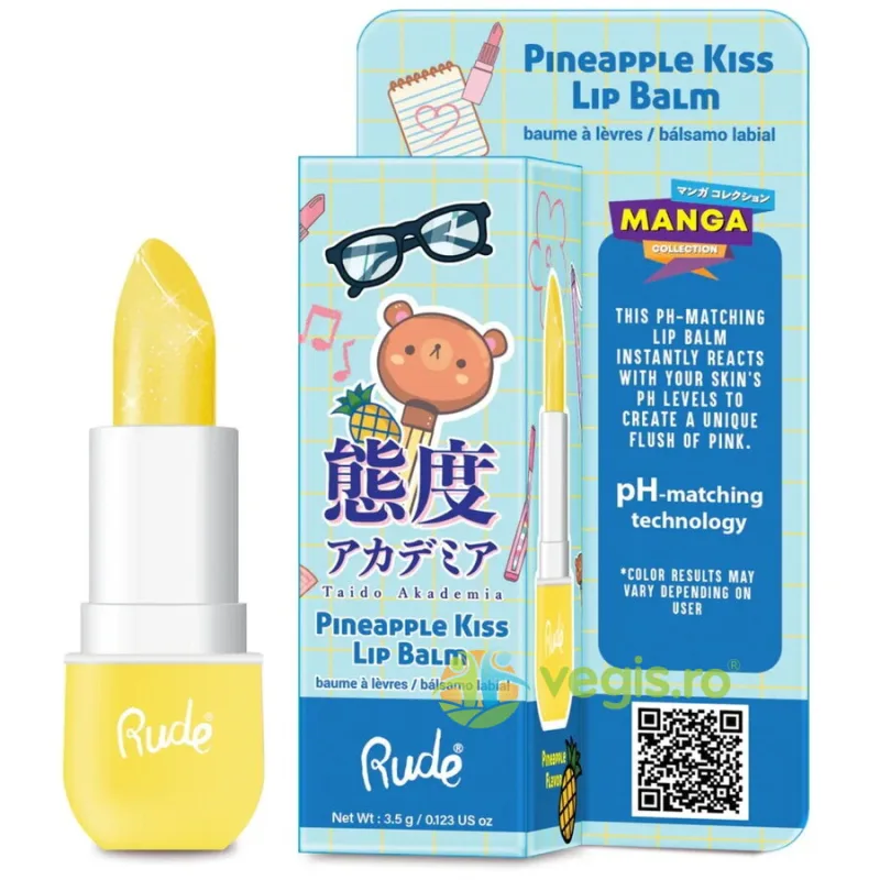 Balsam de Buze cu pH-Reactiv cu Aroma de Ananas Pineapple Kiss 3.5g RUDE COSMETICS — preț și oferte