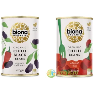 Fasole Neagra in Sos Chilli Ecologica/Bio 410g + Fasole Rosie in Sos Chilli Ecologica/Bio 395g
