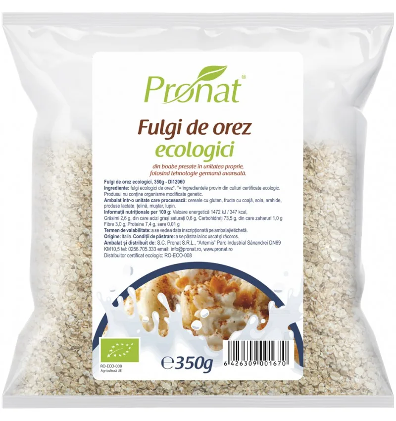 Fulgi de orez Bio, 350g, Pronat — preț și oferte