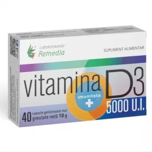 Vitamina D3 5000 UI, 40 Capsule Gelatinoase, Remedia