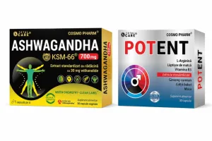 Ashwagandha KSM-66 700 mg, 30 Capsule Vegetale + Potent, 30 Capsule, Cosmopharm