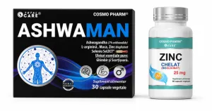 AshwaMan, 30 Capsule Vegetale + Zinc Chelat Bisglicinat, 60 Capsule, Cosmopharm