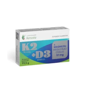 K2 + D3 + Magneziu bisglicinat chelat 30 comprimate filmate