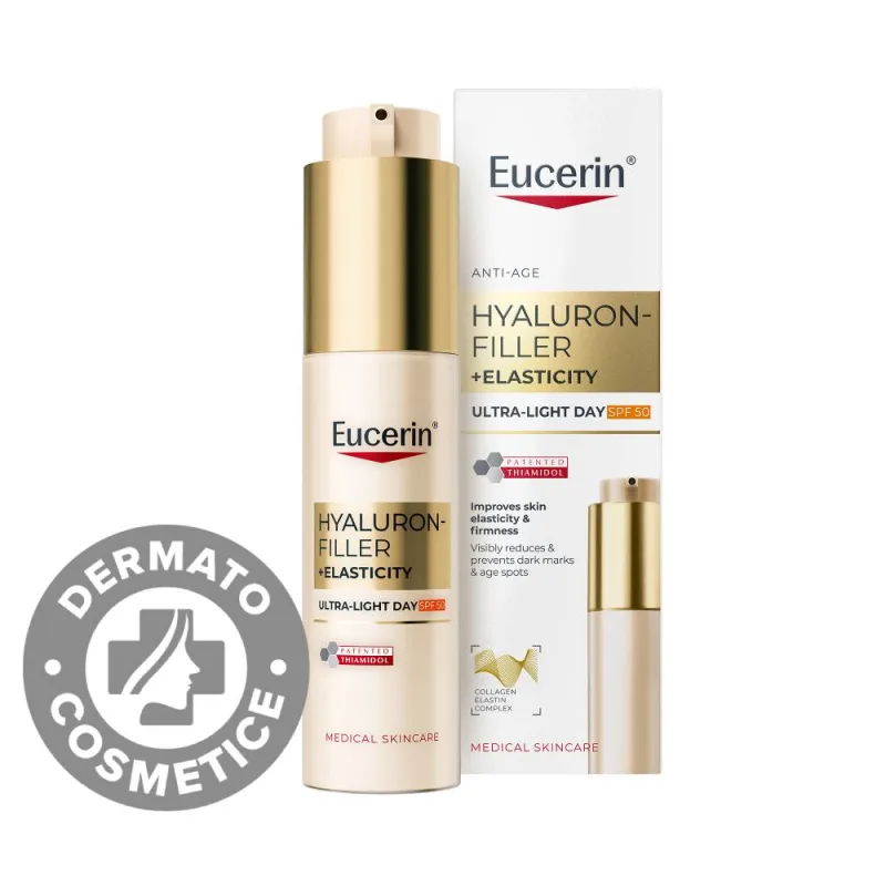 Crema de fata ultra lejera Hyaluron Filler+Elasticity SPF50+, 50ml, Eucerin — preț și oferte