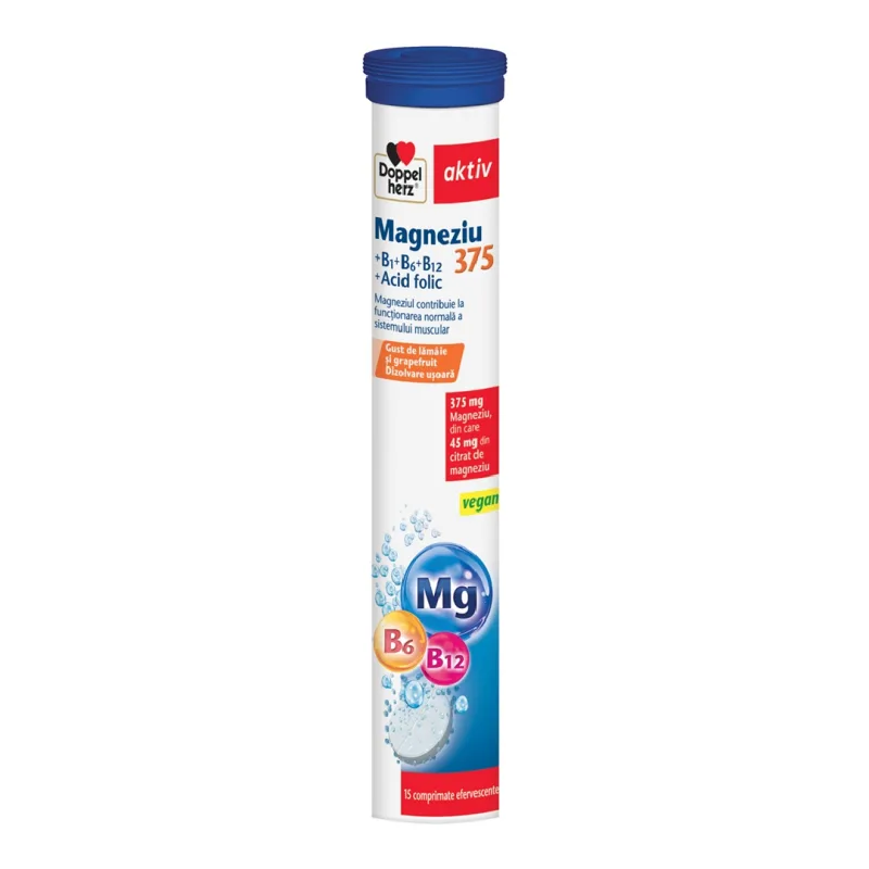 Magneziu 375+B1+B6+B12+Acid Folic, 15 comprimate efervescente, Doppelherz — preț și oferte