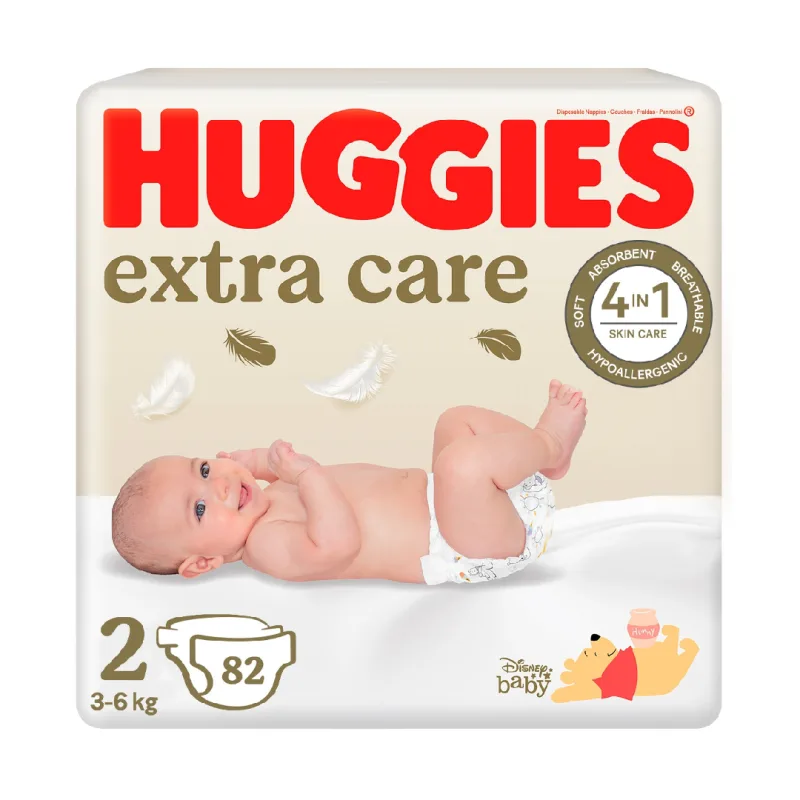 Scutece Extra Care Mega Nr. 2, 4 - 6kg, 82 bucati, Huggies — preț și oferte