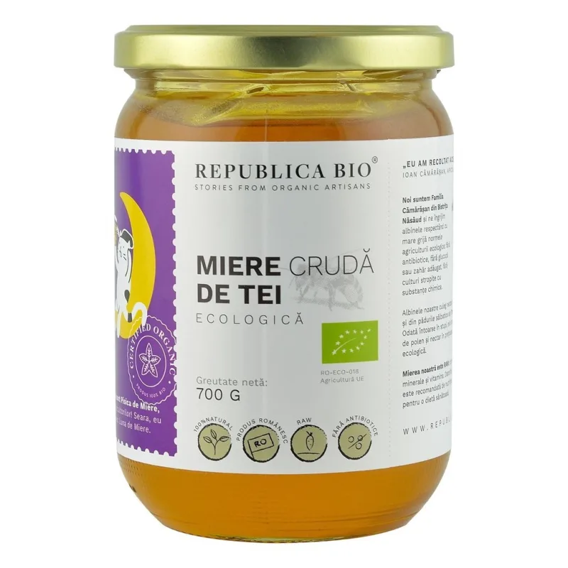 Miere de tei ecologica cruda, 700g, Republica Bio — preț și oferte