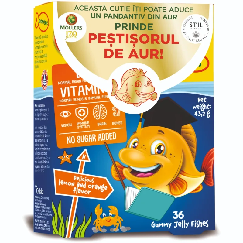Pestisori gumati cu Omega 3 si aroma de lamai si portocale, 36 jeleuri, Moller's — preț și oferte