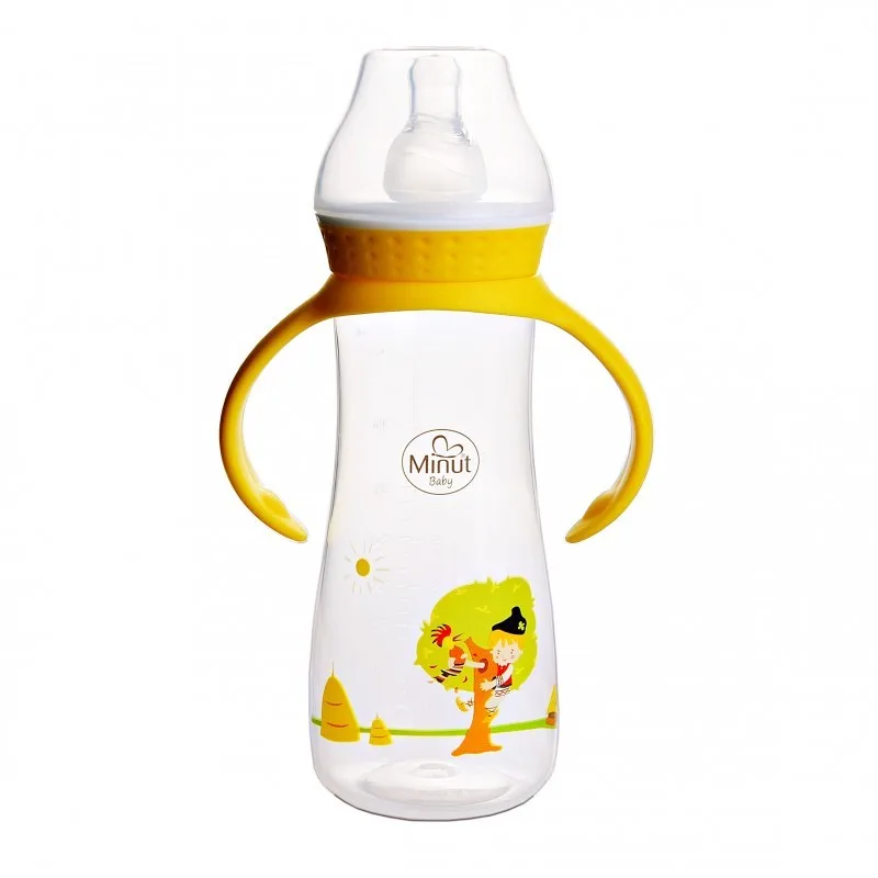 Biberon cu tetina si maner  Pupaza din tei  pentru +3luni Baby, 250ml, Minut — preț și oferte