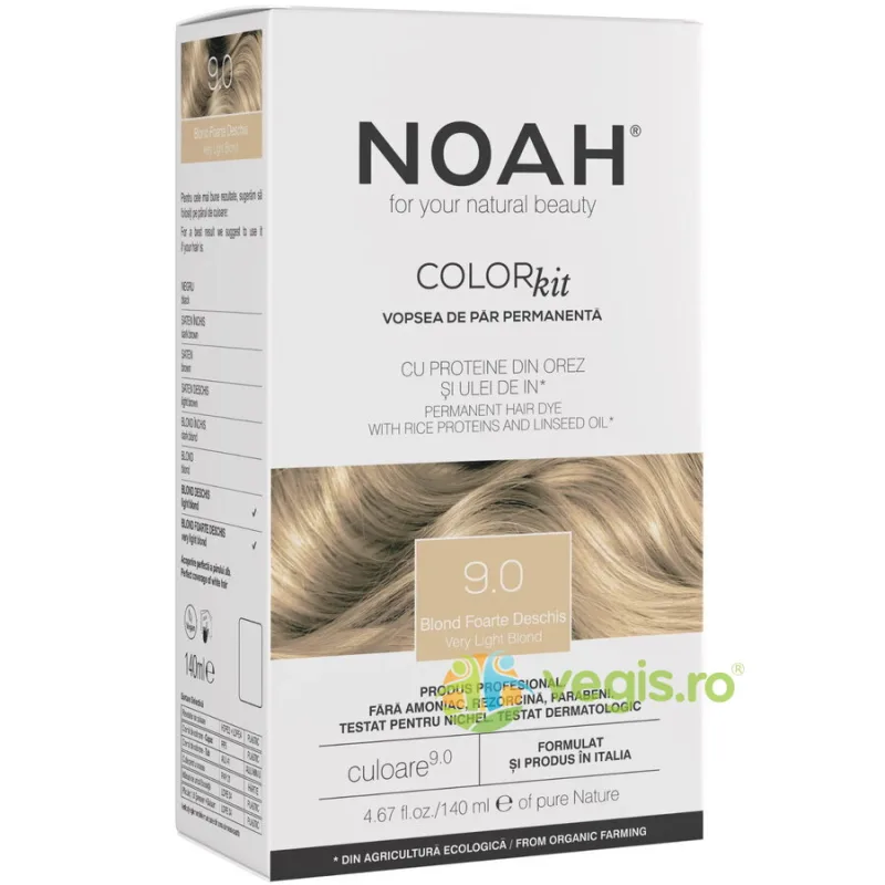 Vopsea de Par Permanenta cu Proteina de Orez si Ulei de In fara Amoniac Nuanta 9.0 Blond Foarte Deschis 140ml NOAH — preț și oferte