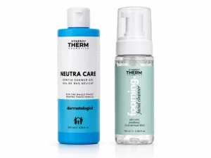 Neutra Care Gel de Duș Delicat, 200 ml + Spumă de Curățare pentru Față Mini, 100 ml, Synergy Therm