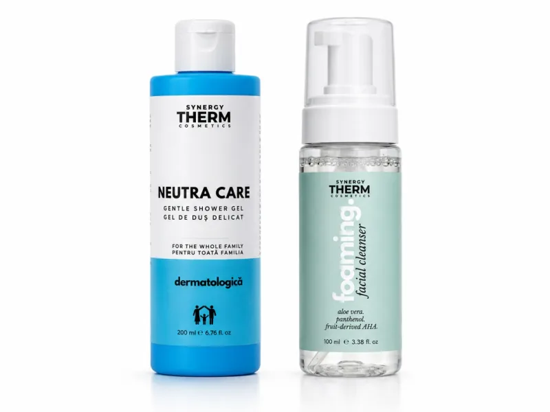 Neutra Care Gel de Duș Delicat, 200 ml + Spumă de Curățare pentru Față Mini, 100 ml, Synergy Therm — preț și oferte