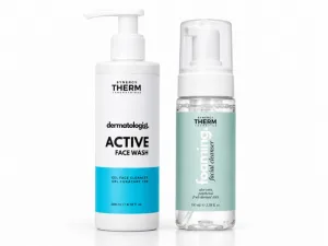 Active Face Wash Gel de Curățare pentru Ten Sensibil, 200 ml + Spumă de Curățare pentru Față Mini, 100 ml, Synergy Therm