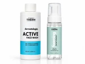 Active Face Wash Gel de Curățare pentru Ten Sensibil, 100 ml + Spumă de Curățare pentru Față Mini, 100 ml, Synergy Therm