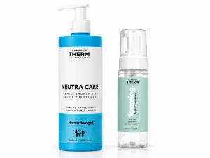 Neutra Care Gel de Duș Delicat, 400 ml + Spumă de Curățare pentru Față Mini, 100 ml, Synergy Therm
