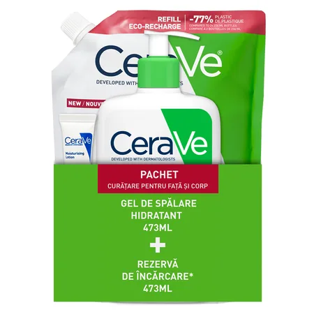 Cerave Pachet Gel de spalare hidratant 473 ml + Rezerva Gel de spalare hidratant 473 ml — preț și oferte